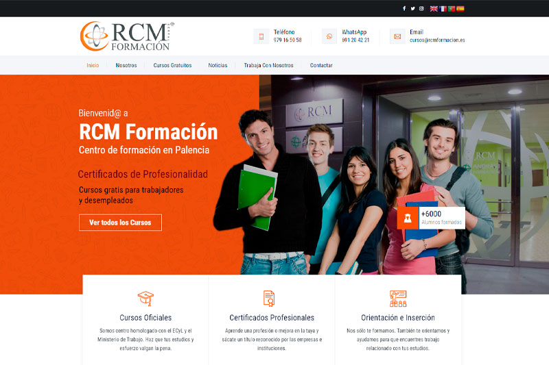 Página web de RCM Formación desarrollada por Grupo Pallantia